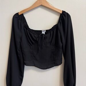 Rue21 Black Puff Sleeve Blouse with Tie Front